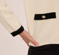 Long Sleeve Bow Collar Cardigan Sweater In Ivory Black