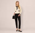 Long Sleeve Bow Collar Cardigan Sweater In Ivory Black