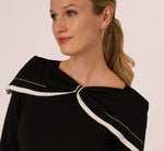 Off Shoulder Bow Collar Sweater In Black Ivory