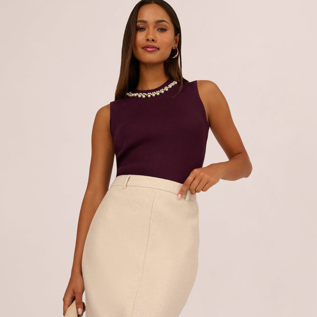 Pearly Collar Tank Sweater In Plum