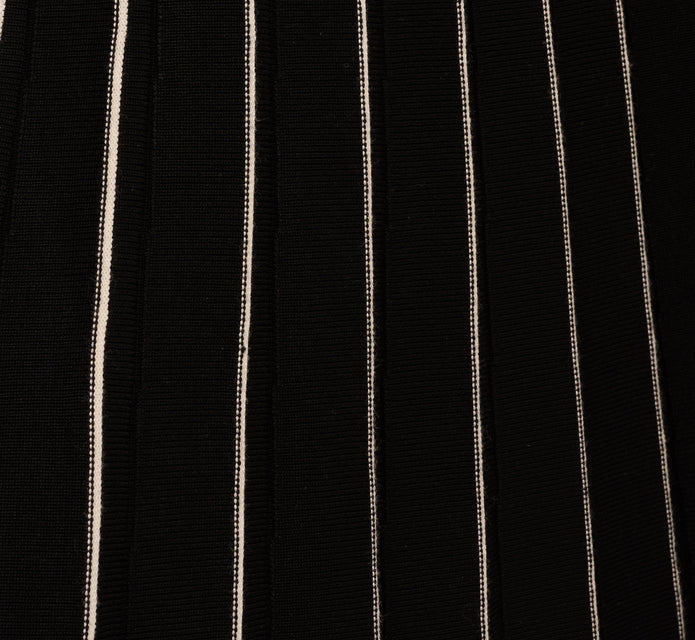 Pleated Pinstriped Knit Midi Skirt In Black Cream