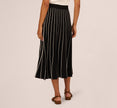 Pleated Pinstriped Knit Midi Skirt In Black Cream