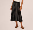 Pleated Pinstriped Knit Midi Skirt In Black Cream