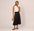 Pleated Pinstriped Knit Midi Skirt In Black Cream