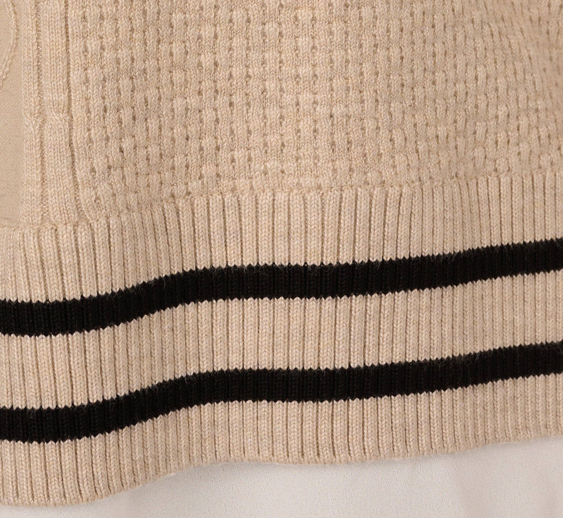 Long Sleeve Tie Neck Sweater Vest Twofer Top In Neutral Black