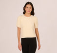 Short Sleeve Pearly Fuzzy Sweater In Cream