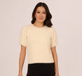 Short Sleeve Pearly Fuzzy Sweater In Cream