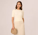 Short Sleeve Pearly Collar Sweater In Sugar Cream