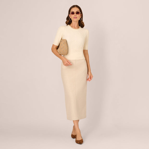 Short Sleeve Pearly Collar Sweater In Sugar Cream