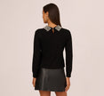 Long Sleeve Pearly Beaded Collar Sweater In Black