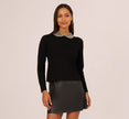Long Sleeve Pearly Beaded Collar Sweater In Black