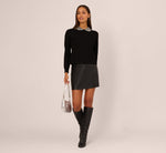 Long Sleeve Pearly Beaded Collar Sweater In Black