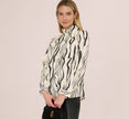 Long Sleeve Tie Neck Blouse In Ivory Black Abstract Brush