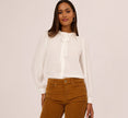 Long Sleeve Semisheer Floral Collar Blouse In Ivory
