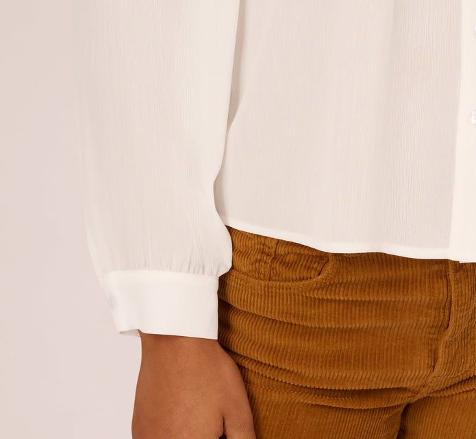 Long Sleeve Semisheer Floral Collar Blouse In Ivory