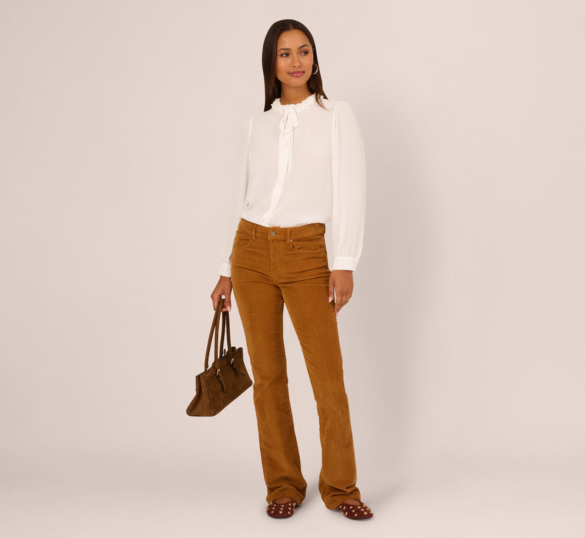 Long Sleeve Semisheer Floral Collar Blouse In Ivory