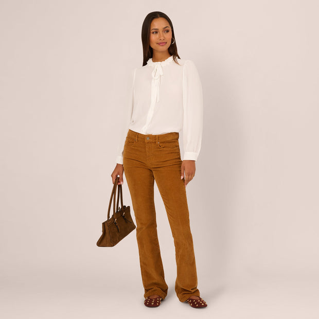 Long Sleeve Semisheer Floral Collar Blouse In Ivory