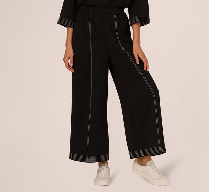 Wide Leg Contrast Stitch Pant In Black Ivory