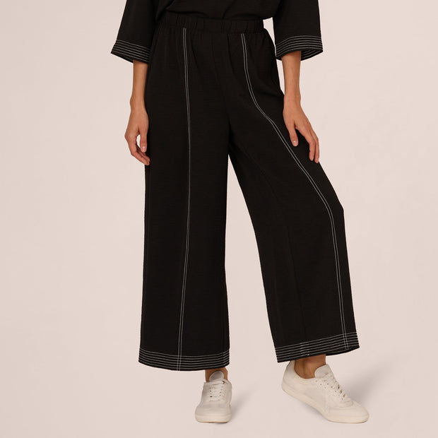 Wide Leg Contrast Stitch Pant In Black Ivory