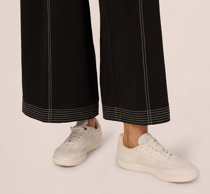 Wide Leg Contrast Stitch Pant In Black Ivory