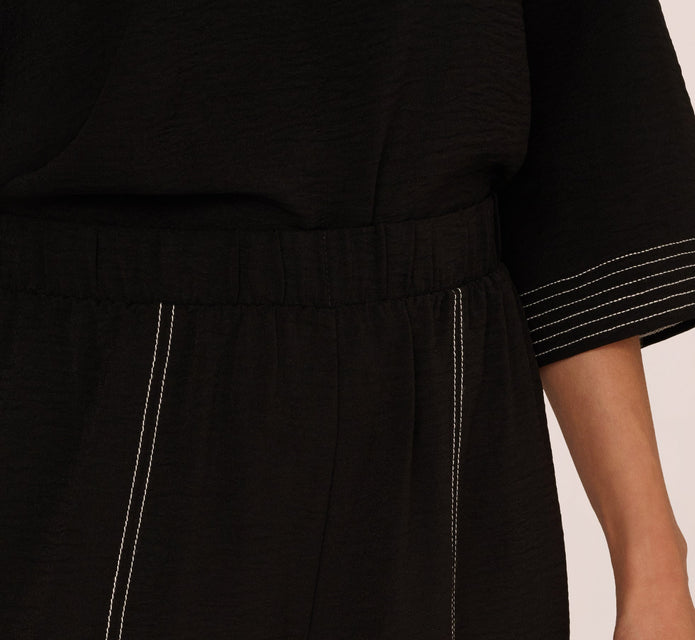 Wide Leg Contrast Stitch Pant In Black Ivory