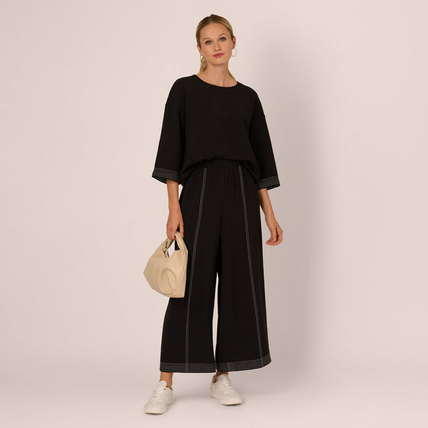 Wide Leg Contrast Stitch Pant In Black Ivory