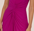 Shirred Jersey Dress With Dual Beaded Straps In Hot Magenta