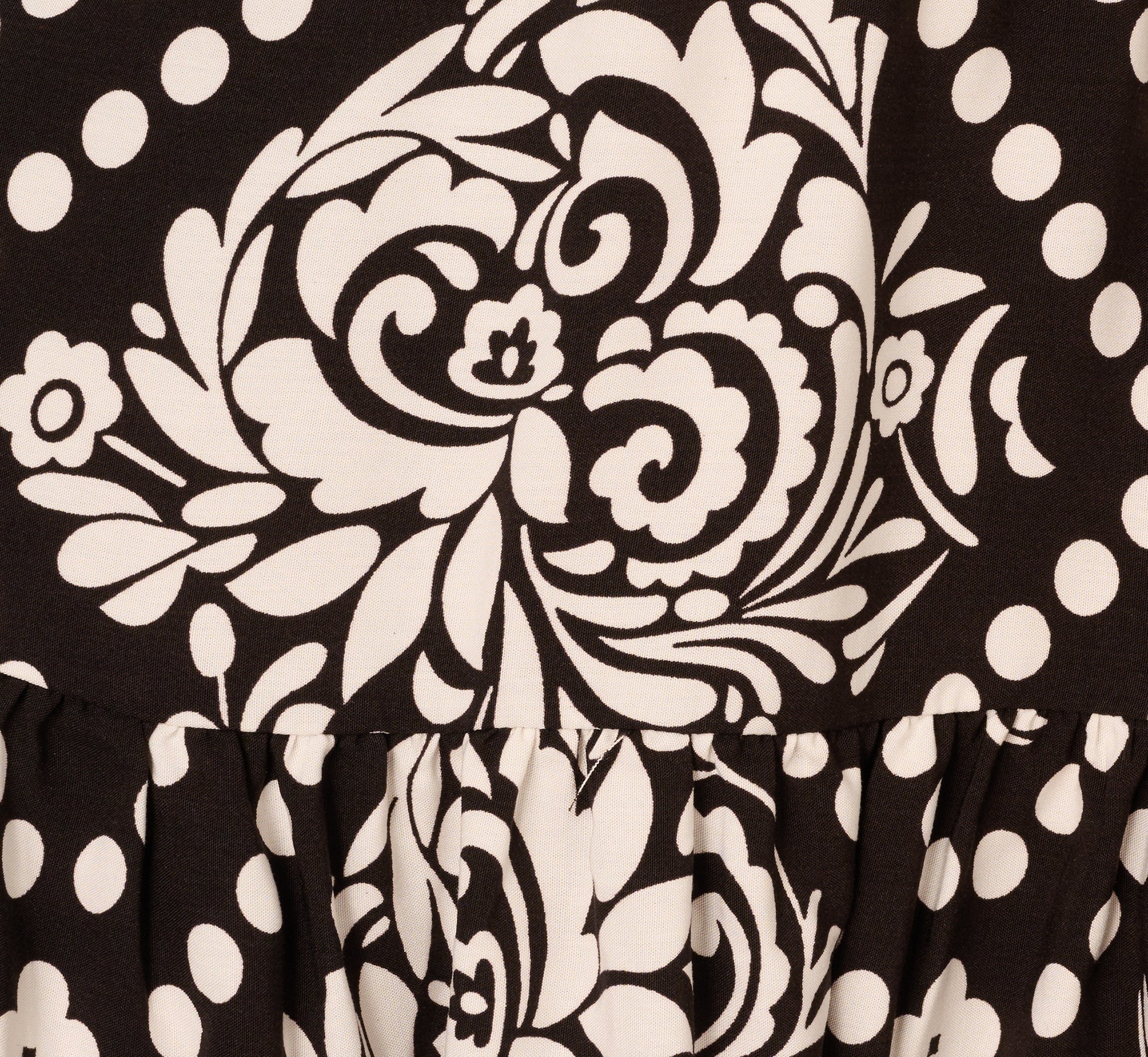 Bishop Sleeve Medallion Printed Short Dress In Black Ivory