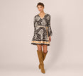 Bishop Sleeve Medallion Printed Short Dress In Black Ivory