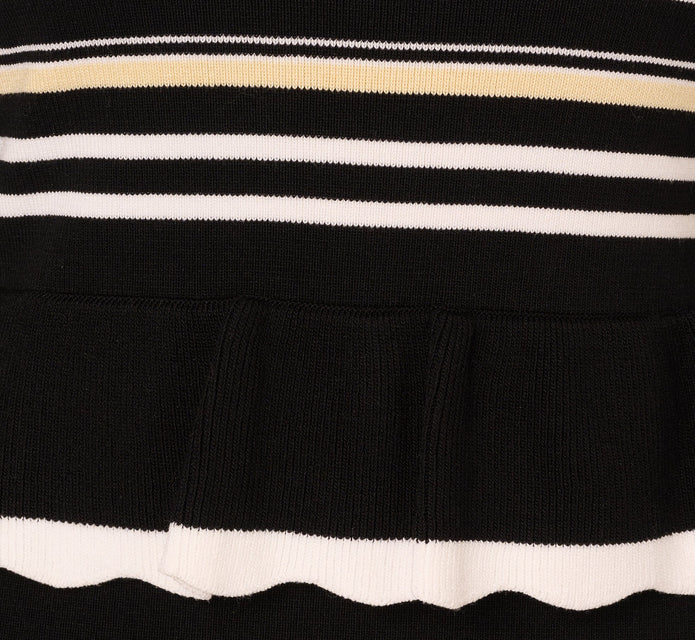 Off Shoulder Bell Sleeve Stretch Midi Dress In Ivory Black