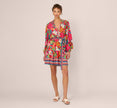 Bishop Sleeve Tropical Floral Short Dress In Red Multi
