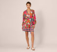 Bishop Sleeve Tropical Floral Short Dress In Red Multi