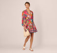 Bishop Sleeve Tropical Floral Short Dress In Red Multi