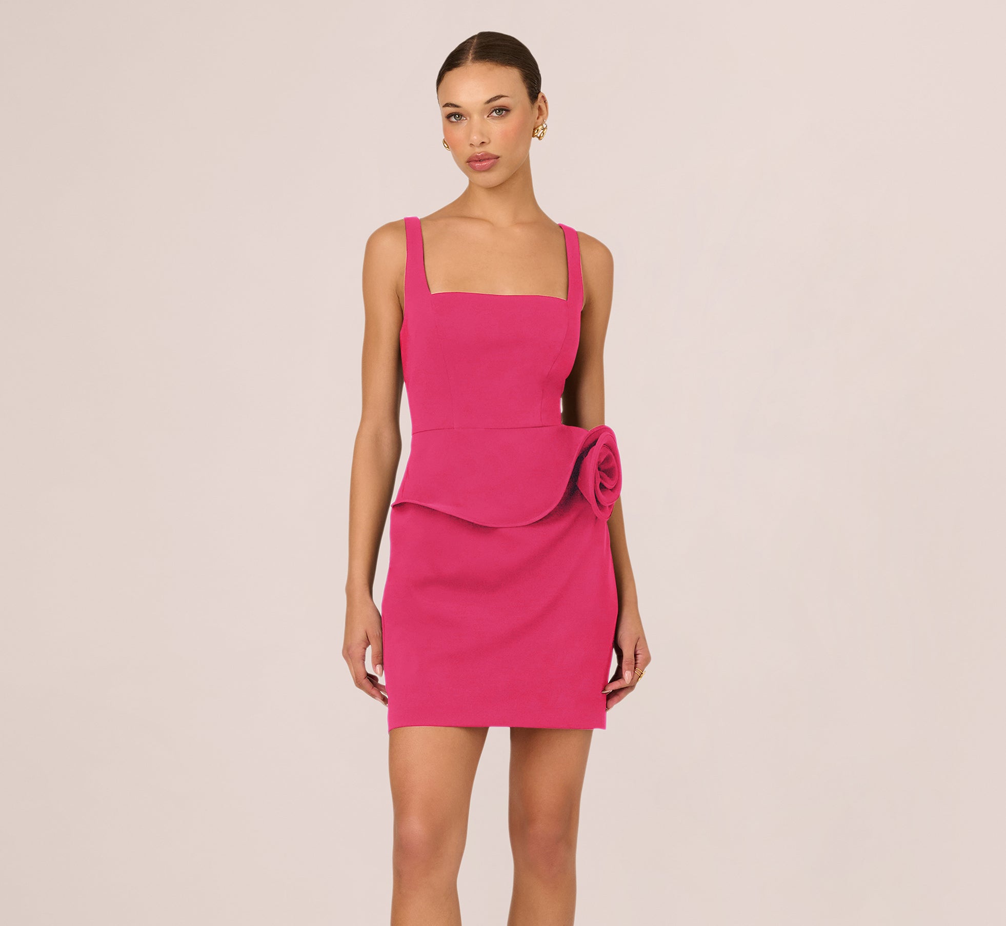 Sleeveless Rosette Peplum Mini Dress In Dahlia Dusk