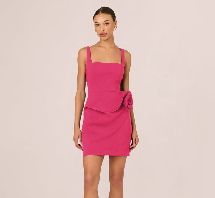 Sleeveless Rosette Peplum Mini Dress In Dahlia Dusk