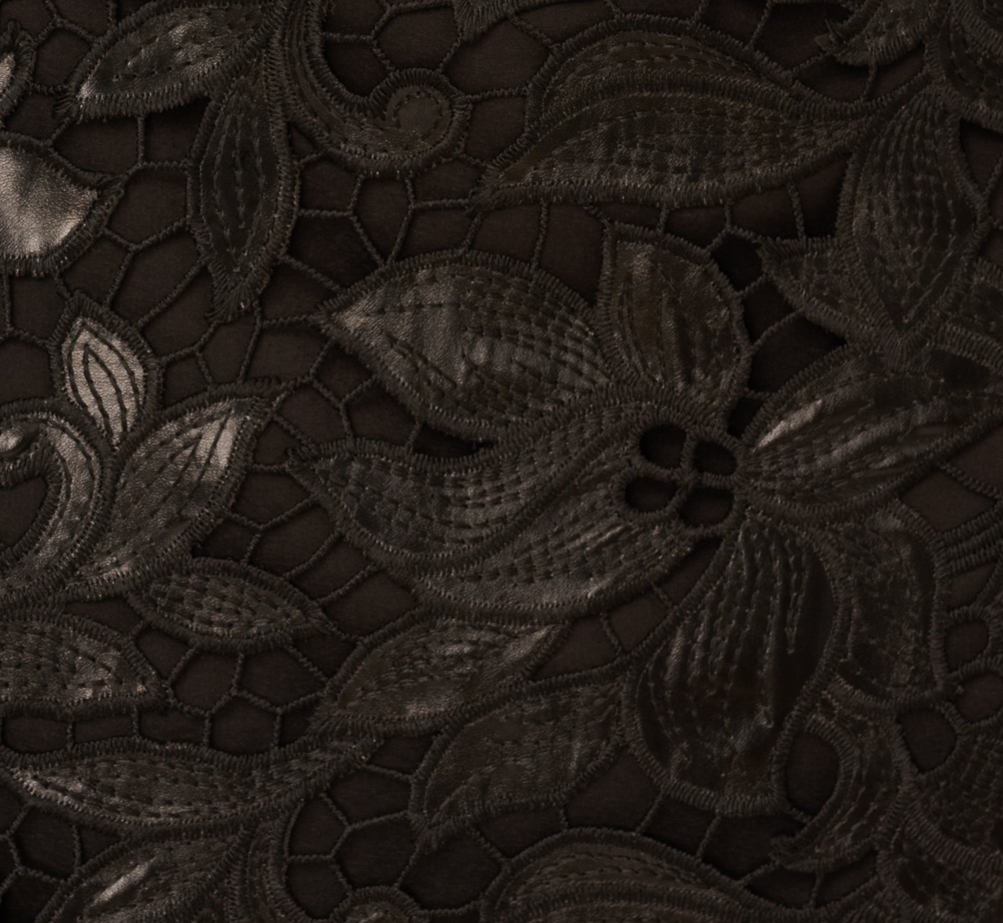 Faux Leather Cut Lace Midi Sheath Dress In Black