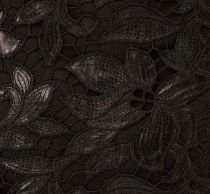 Faux Leather Cut Lace Midi Sheath Dress In Black