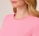 Crepe Midi Length Sheath Dress With Pearl Trimmed Sleeves In Cherry Blossom