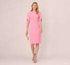 Crepe Midi Length Sheath Dress With Pearl Trimmed Sleeves In Cherry Blossom