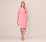 Crepe Midi Length Sheath Dress With Pearl Trimmed Sleeves In Cherry Blossom