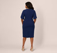 Plus Size Crepe Midi Length Sheath Dress With Pearl Trimmed Sleeves In Navy Sateen
