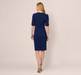 Crepe Midi Length Sheath Dress With Pearl Trimmed Sleeves In Navy Sateen
