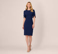 Crepe Midi Length Sheath Dress With Pearl Trimmed Sleeves In Navy Sateen