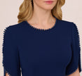 Crepe Midi Length Sheath Dress With Pearl Trimmed Sleeves In Navy Sateen