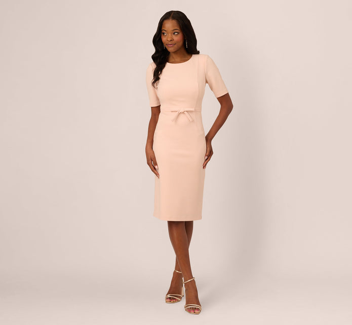 Short Sleeve Bow Waist Sheath Dress In Blush