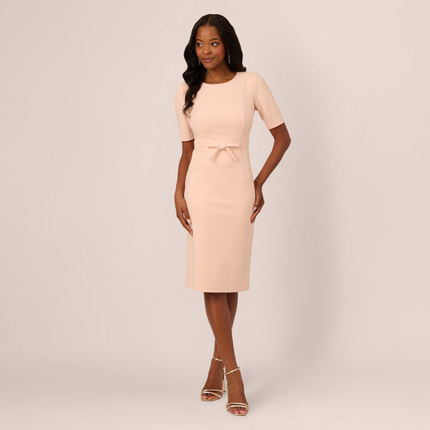 Short Sleeve Bow Waist Sheath Dress In Blush