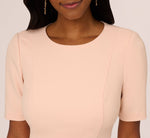 Short Sleeve Bow Waist Sheath Dress In Blush