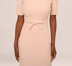 Short Sleeve Bow Waist Sheath Dress In Blush