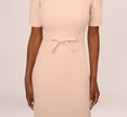 Short Sleeve Bow Waist Sheath Dress In Blush