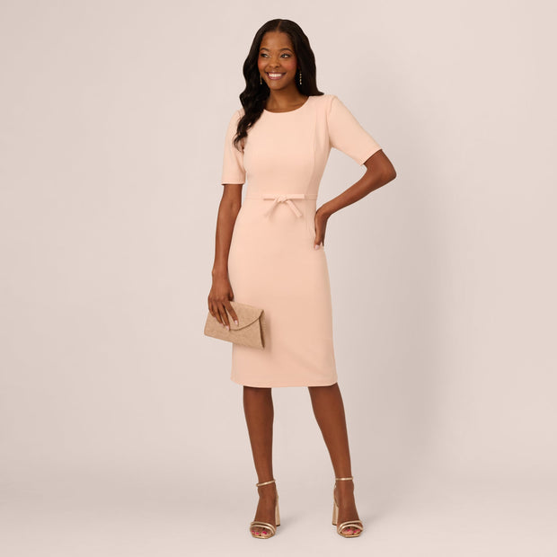 Short Sleeve Bow Waist Sheath Dress In Blush